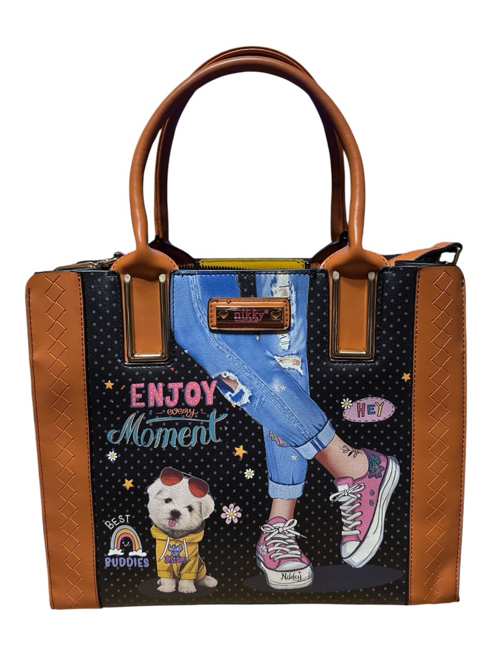 Nicole Lee Tan, Black & Pink 'Enjoy Moment' Graphic Tote